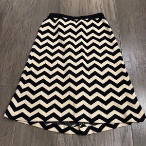 Vintage Winter Chevron Skirt‎ Black Cream Knit A Line Midi Lace Trim Women's